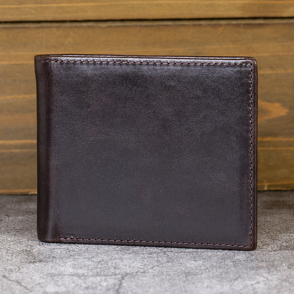 Wholesale men's wallet horizontal leather  clip head layer cowhide oil wax leather simple two-fold bag